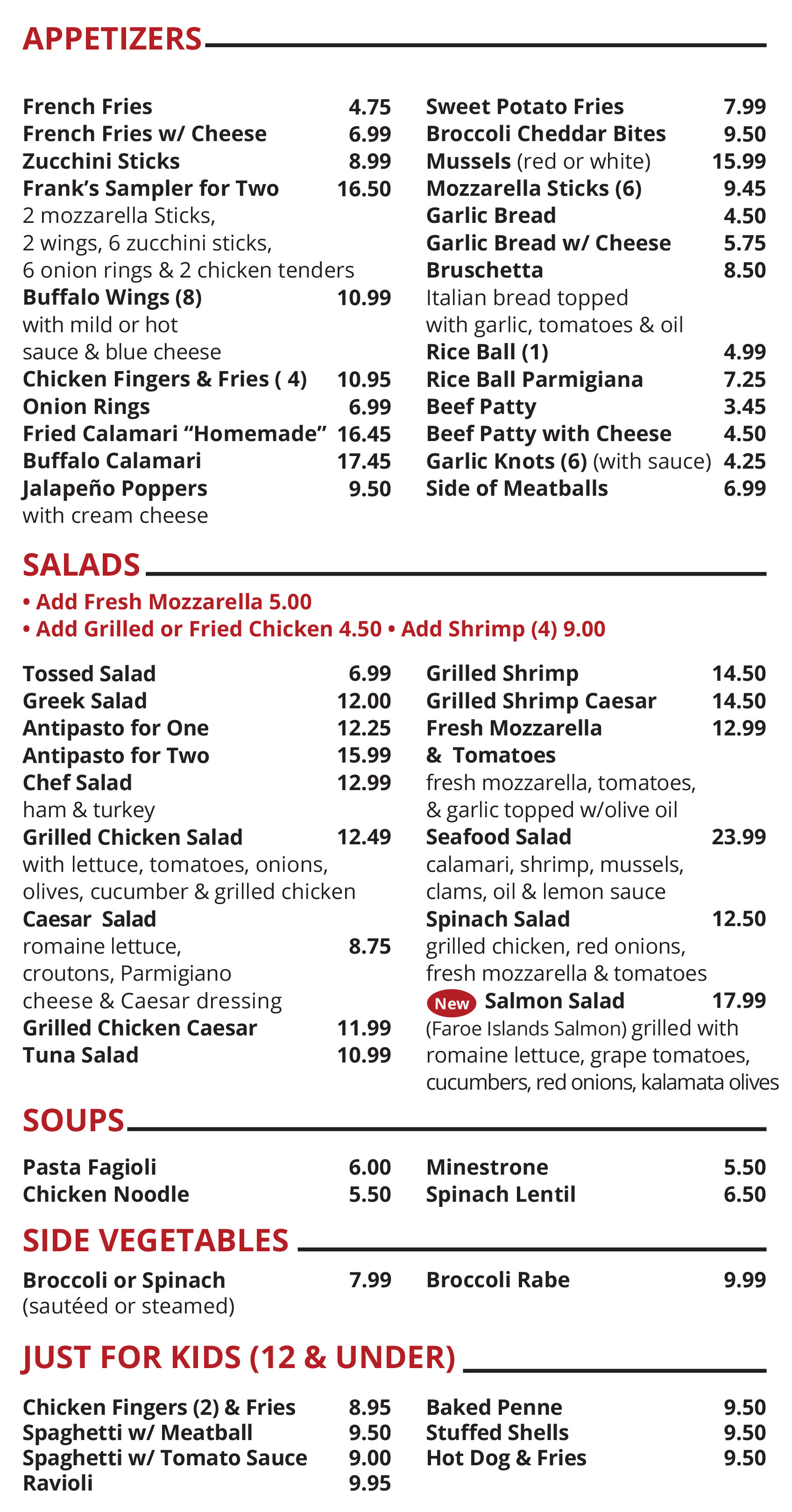 Appetizers - Salads - Soups & Sides